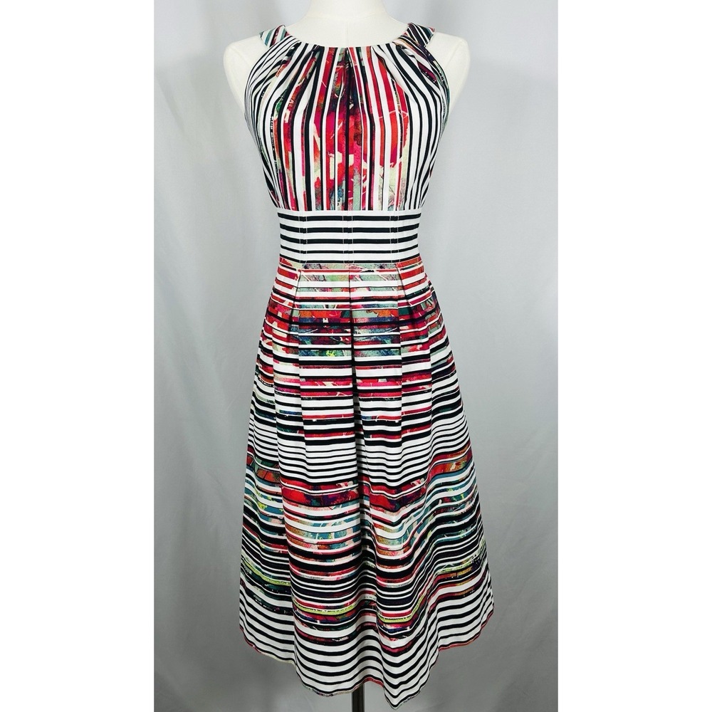 Nine West VTG Inspired Pinup Dress Size 6 Twee Spring Striped Modest Classic